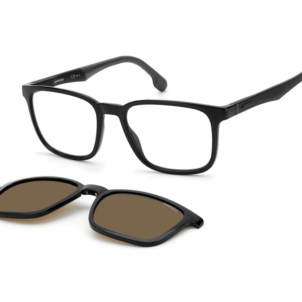 New! Carrera Black Eyeglasses with Clip-On Sunglass Lenses, CA 8045/CS 0807SP